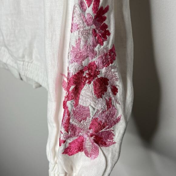 INC Jacket Womens XL White Pink Floral Embroidery Linen Zip Up Casual Bohemian - Picture 11 of 15